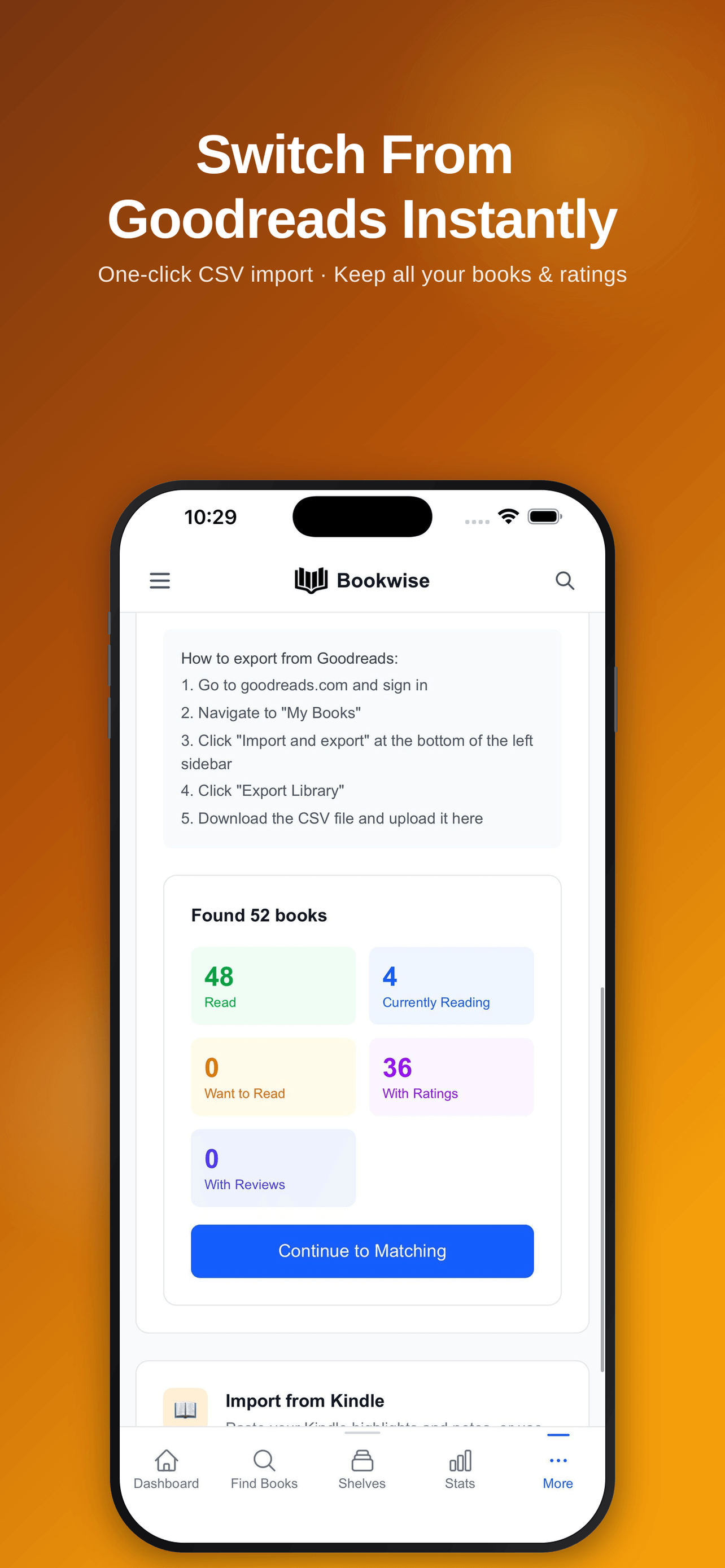Bookwise Goodreads import, official press screenshot