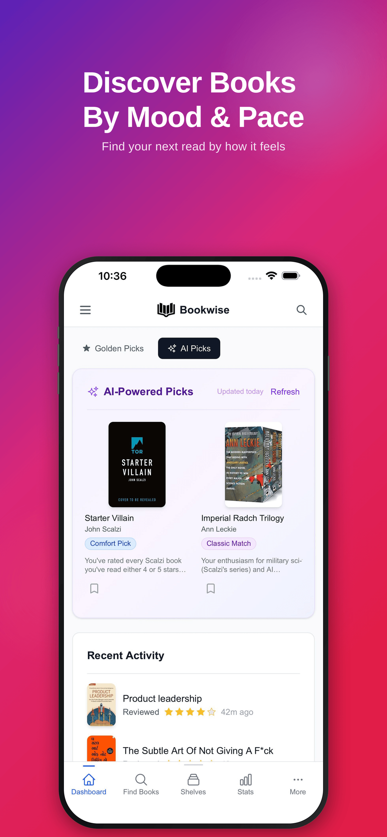 Bookwise Mood discovery, official press screenshot