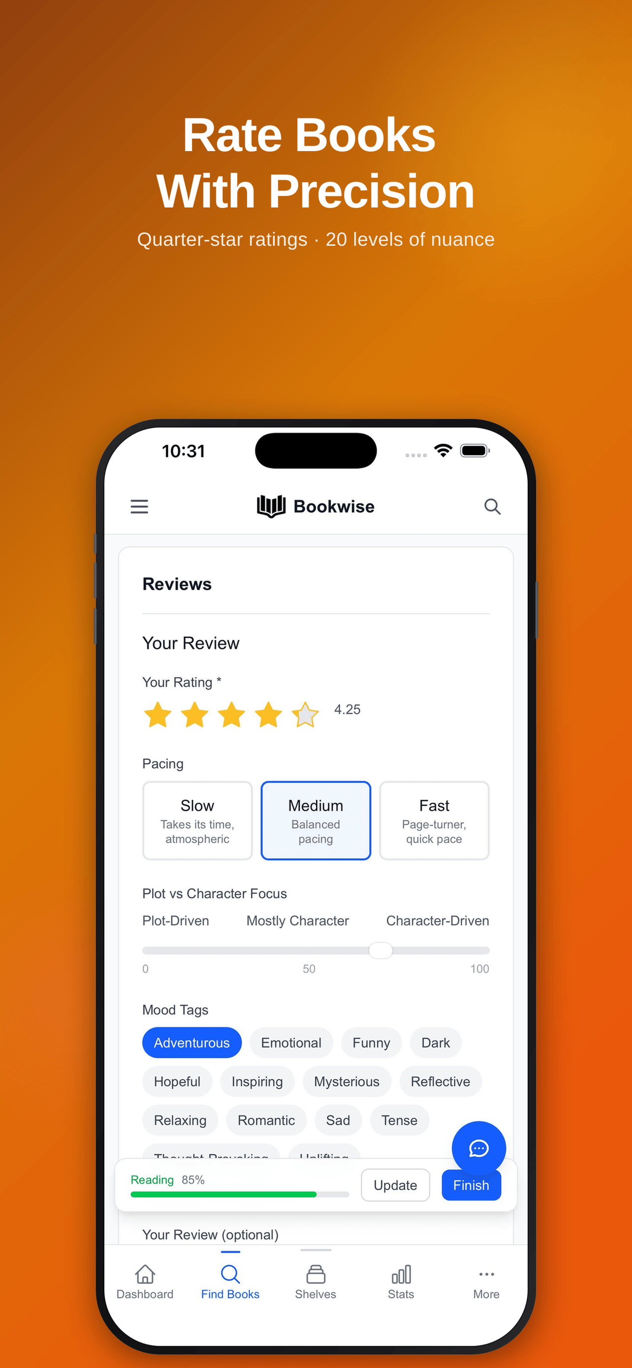 Bookwise Quarter-star ratings, official press screenshot